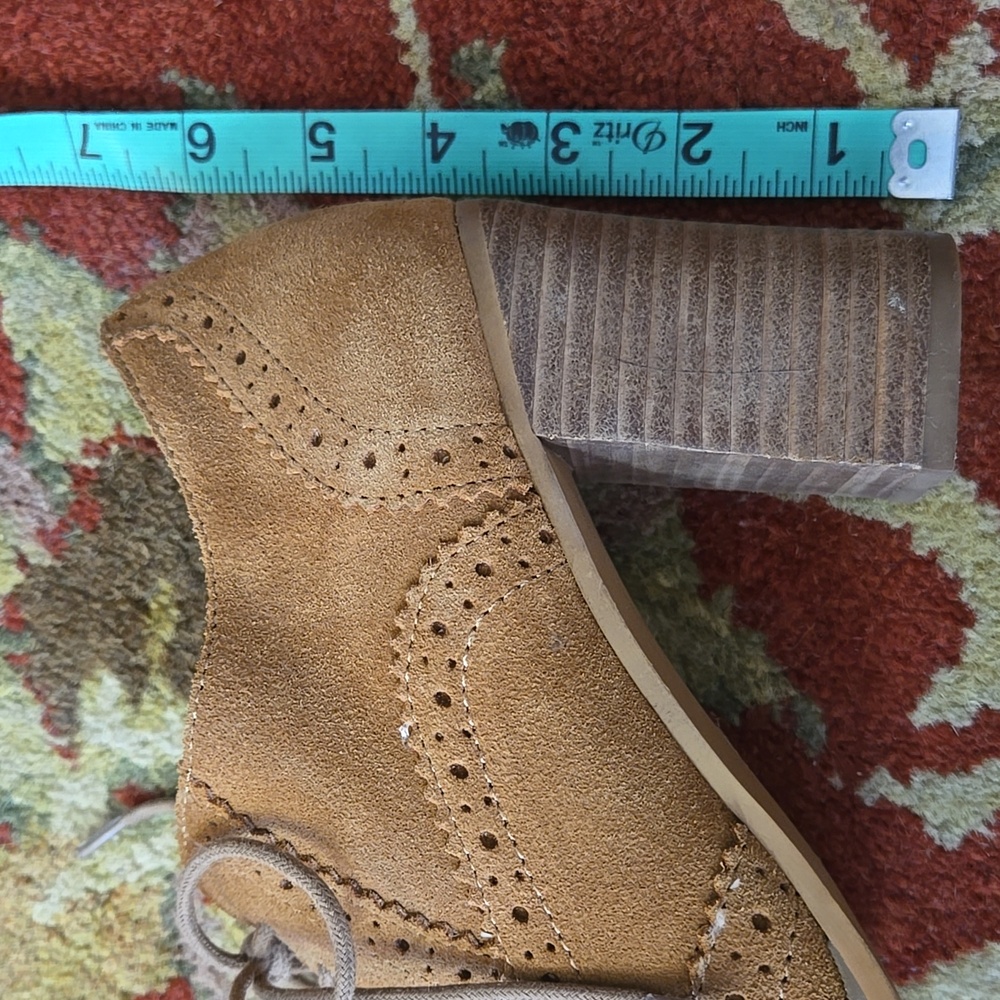 Steve Madden Omyra Laced Oxford Block Heel Suede Leather Booties Cognac. 9.5 - Picture 6 of 6